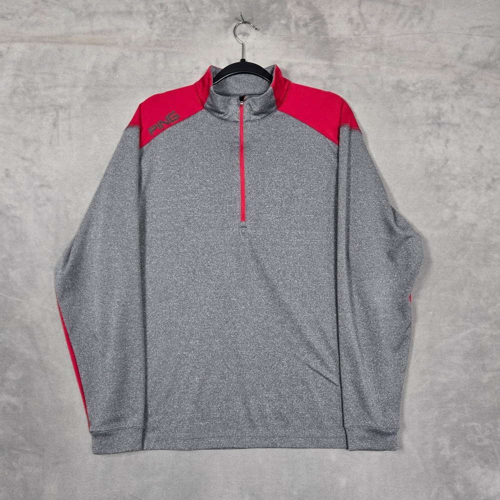 Ping 1/4 zip‎ Golf Mens Large Gray red Sensor Cool Pullover Peak lightweight L/S